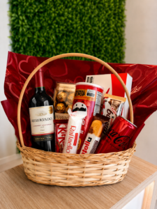 Cesta Namorados com vinho